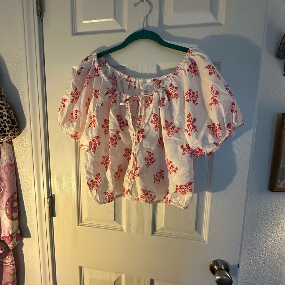 Floral white and red peasant blouse